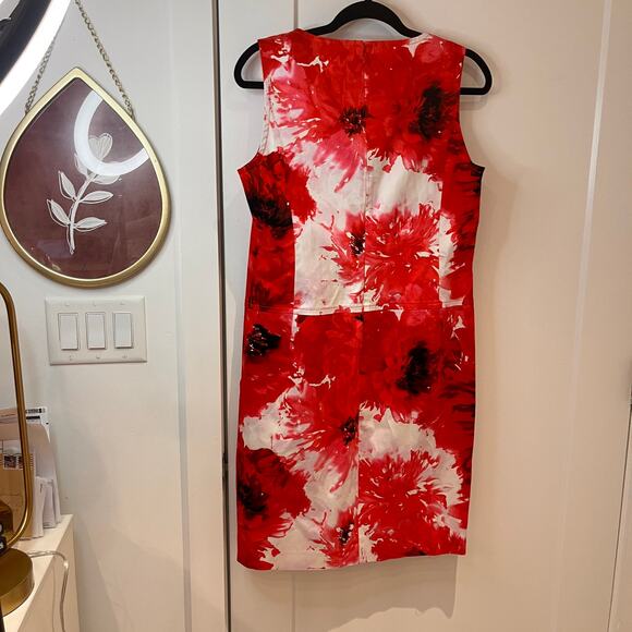 St John Red Floral Sleeveless Shift Mini Dress Sz 10 - Picture 4 of 10